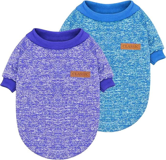 2 Pieces Pet Dog Classic Knitwear Sweater, Fleece Coat for Small,Medium Dogs,Warm Pet Dog Cat Clothes,Soft Puppy Customes for Chihuahua Yorkshire Tzu (Blue Dark Navy,S)