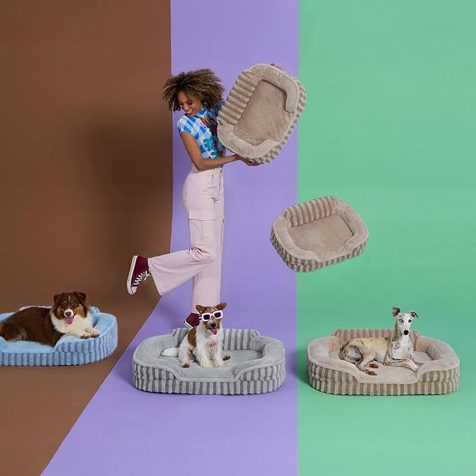 LE SURE Cute XL Dog Beds, Orthopedic Waterproof Dog Bed for Extra Large Dogs, High Back Non-Slip Bottom and Egg-Crate Foam Big Pet Couch Sofa with Washable Removable Cover, Beige