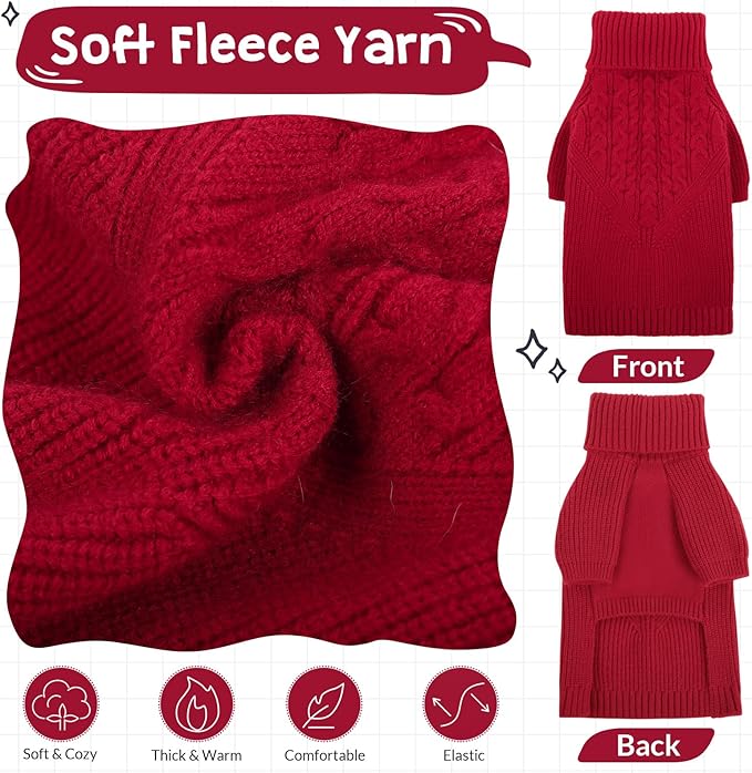 Queenmore XXL Dog Sweater, Dog Sweaters for Large Dogs Girl or Boy, Dog Christmas Sweaters XXL, Winter Big Dog Sweatshirt Knitwear, Pet Chunky Warm Coat for Small Medium Size Dogs, Red XXL