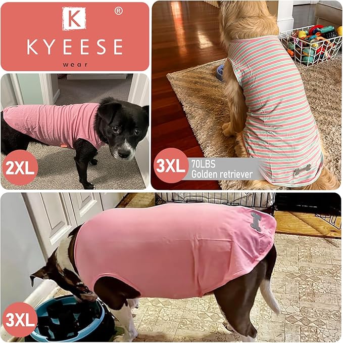 KYEESE 2Pack Dog Shirts Striped T Shirt for Medium Dogs Boy Lightweight Sleeveless Vest Cotton Tank Top Clothes, XX-Large,Blue+Striped