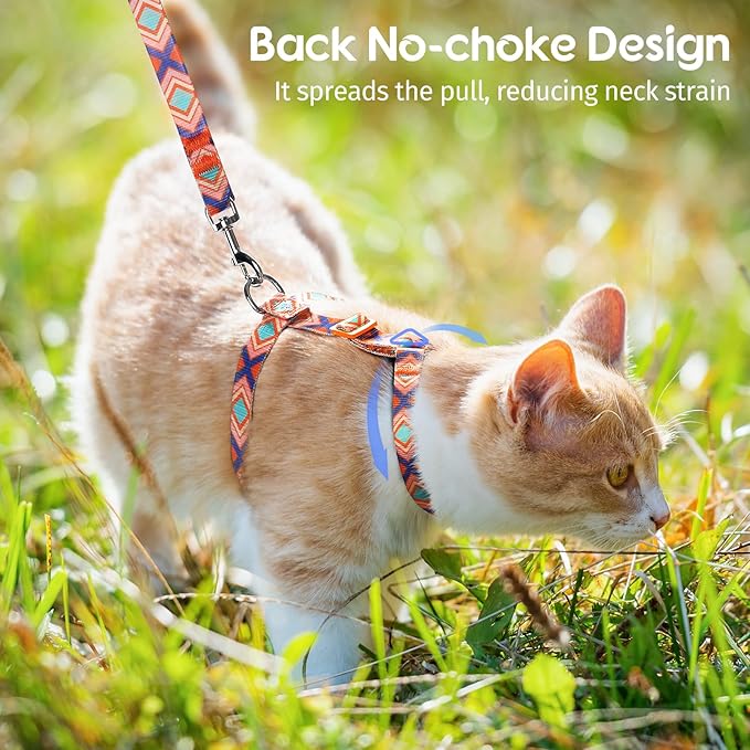 Dooradar Cat Harness and Leash, Escape Proof Adjustable Kitten Vest, Lightweight Soft Pet Straps, Easy Wearing for Small Medium Kitty Safe Walking Travel Control, Orange & Blue, M