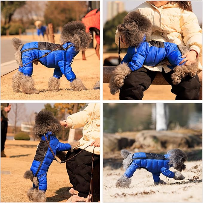 Lovelonglong Warm Jacket - 4 Legs Covered Waterproof Windproof Reflective Vest, Zippered Adjustable Outdoor Snow Jacket for Small Medium Large Dogs, Blue XXXXL