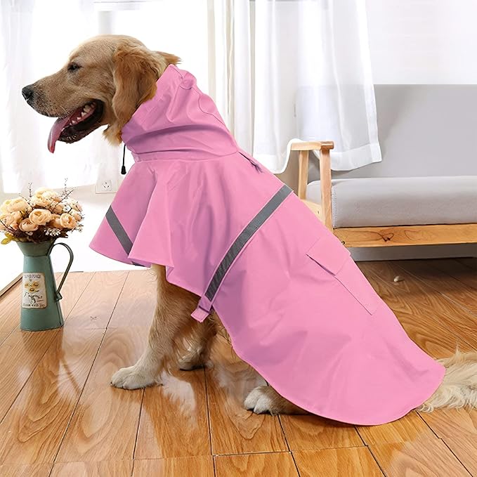 NACOCO Large Dog Raincoat Adjustable Pet Water Proof Clothes Lightweight Rain Jacket Poncho Hoodies with Strip Reflective (XXXL, Pink)
