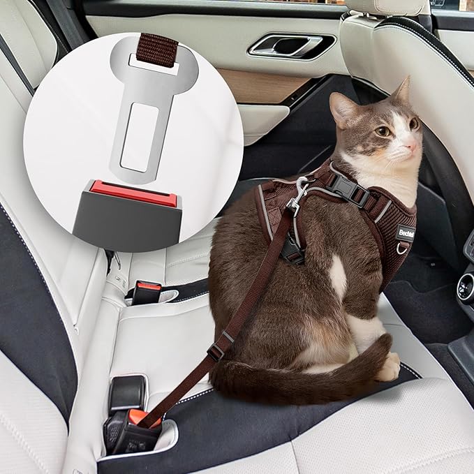 Cat Harness and Leash Set - Escape Proof Adjustable Cat Harness, Comfortable Soft Lightweight, Use Safe & Easy, Walking Travel Kitten Harness for Small Medium Large Cats, Brown, XS(4-6lb)