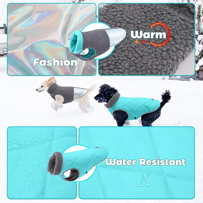 EMUST Dog Snow Jacket, Sweater for Dogs, Windproof Waterproof Fleece Lining Extra Warm Coats for Dogs, Grey, M