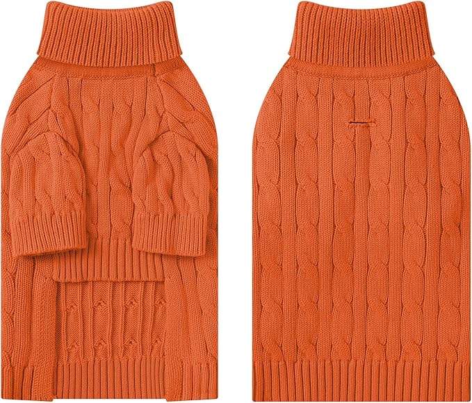 Small Dog Thermal Pullover Sweater, Classic Turtleneck Cable Knitwear Dog Clothes for Cold Weather Warm Pet Clothes for Chihuahua, Bulldog, Dachshund, Pug Orange Large
