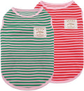 KYEESE 2Pack Dog Shirts Striped for Small Dogs Soft Stretchy Pet T-Shirts Lightweight Tank Top Sleeveless Vest Breathable Cat Outfit, Small, Green+Pink