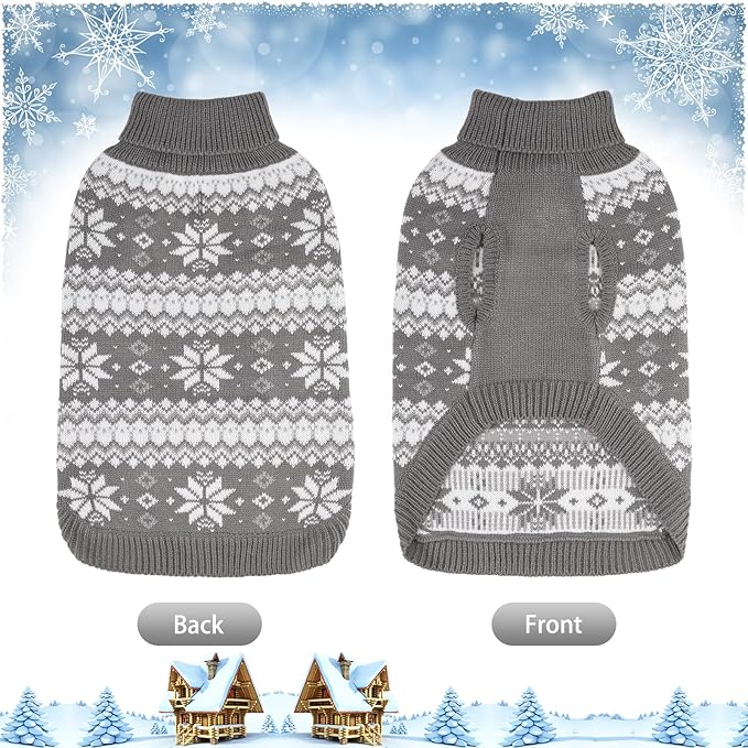 KOOLTAIL Cable Knit Dog Sweater Turtleneck, Cold Weather Pullover Classic Knitwear, Snowflake Pattern Thick Warm Winter Pet Clothes, Dog Christmas Sweater for Small Medium Large Dogs Cats, Grey L
