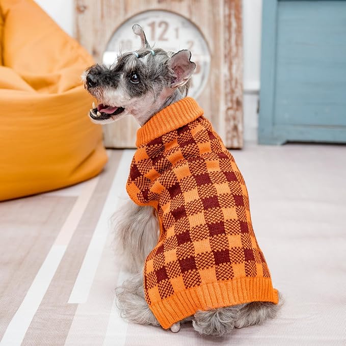 PUPTECK Dog Sweaters for Large Medium Small Dogs - Fall Classic Plaid Style Puppy Holiday Winter Coat Clothes Warm