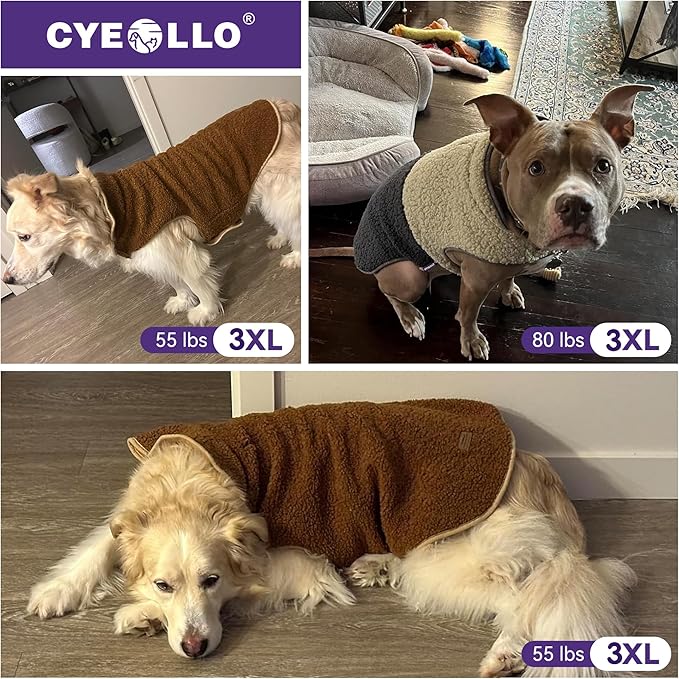cyeollo Warm Dog Coat Reversible Winter Coats Large Pet Sweater Vest, Fleece Sherpa Dog Jacket for Large Dogs with Leash Hole, Soft Pet Cold Weather Coats, Blue, XXXL