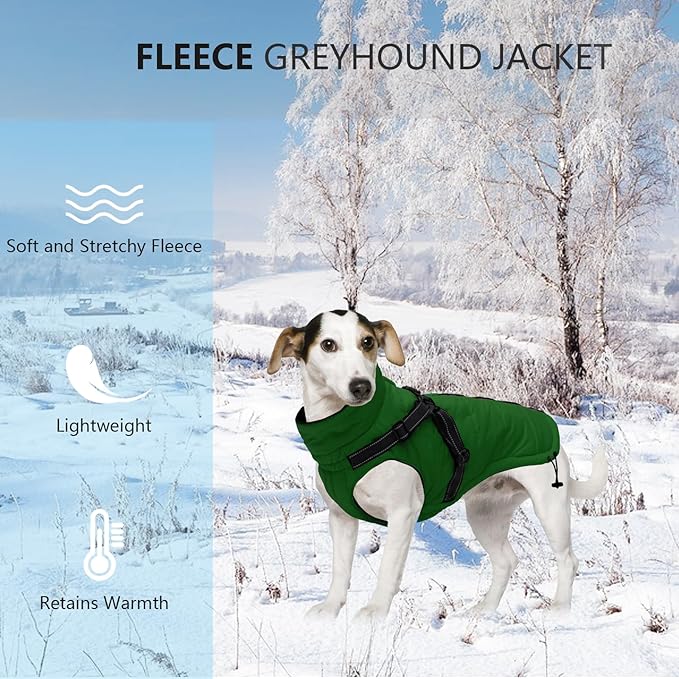 Geyecete Winter Warm Coat Waterproof Dog Winter Jacket with Harness Traction Belt,Pet Outdoor Jacket Dog Autumn and Winter Clothes for Medium, Small Dog-Green-M