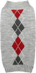 Alemon Grey Argyle Knit Pet Sweaters Clothes for Medium Dogs, Classic Gray Large (L) Size