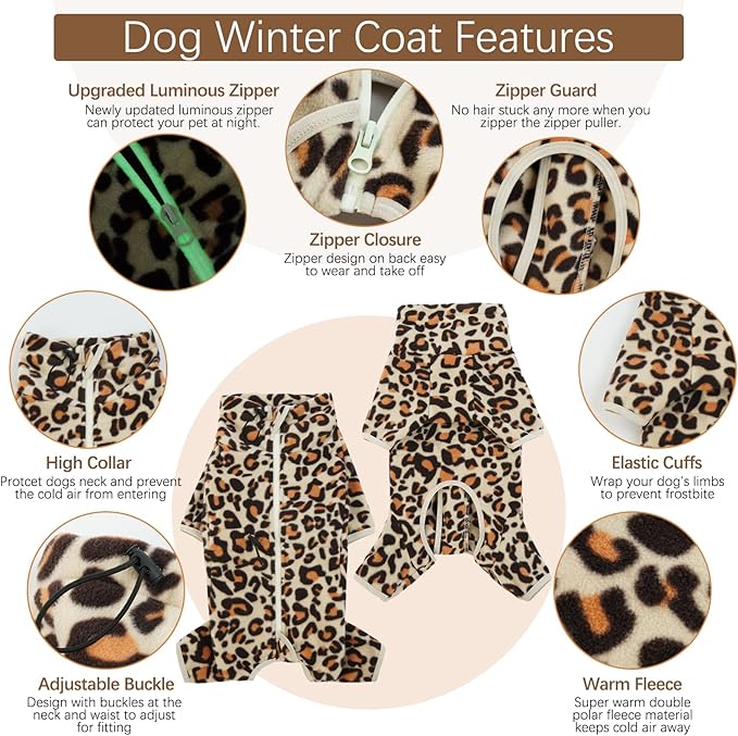 ROZKITCH Large Dog Coats for Winter, Pet Windproof Warm Cold Weather Jacket Vest with Luminous Zipper, Jumpsuit Apparel Outfit Clothes for Small Medium Large Dog Brown XL