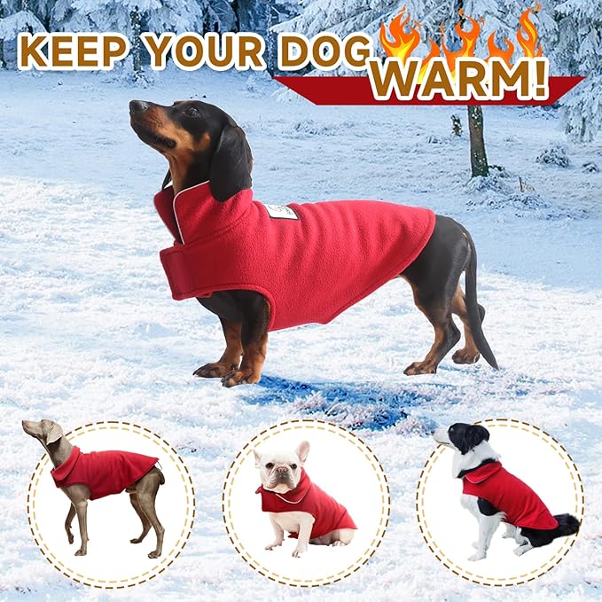 Fleece Dog Coat Pet Jacket Reflective for Cold Weather for Extra Large to Small Pets(Red,2XL)
