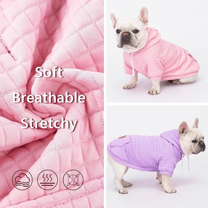 2 Pack Dog Hoodie Sweaters for Small Medium Dogs Warm Dog Clothes for Large Dogs Soft Waffle-Like Laminated Sweatshirt Bulldog (Pink, S/M (Back: 13",Chest: 18.5", Neck: 12"))