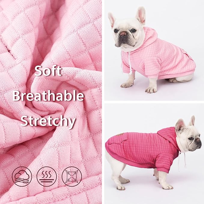 2 Pack Dog Hoodie Sweaters for Small Medium Dogs Warm Dog Clothes for Large Dogs Soft Waffle-Like Laminated Sweatshirt Bulldog (Pink+Rose, M/L (Back: 17",Chest: 24.5", Neck: 14.5"))