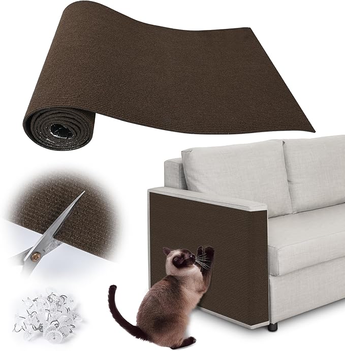 Cat Scratch Furniture Protector - 78.7" x 17" Trimmable Self-Adhesive Cats Claws Scratch Pads, DIY Cat Climbing Couch Protector for Scratch Post Cat Tree Replacement Indoor (Brown)