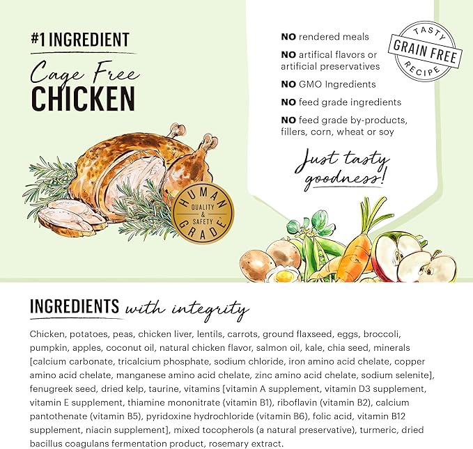 The Honest Kitchen Whole Food Clusters Grain Free Chicken Dry Dog Food, 1 lb Trial Pouch (Pack of 2)