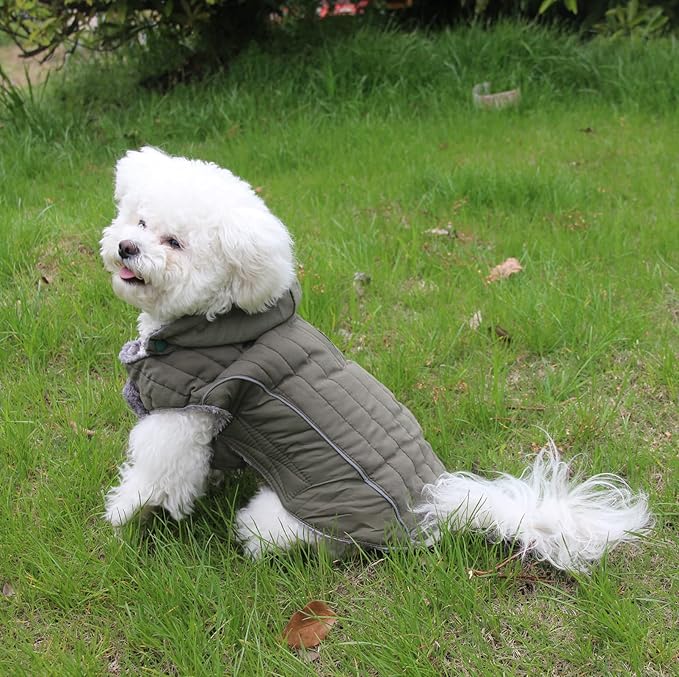 Fleece Dog Hoodie for Medium Dogs Super Warm Doggie Jacket for Cold Winter Dog Coats,Green L