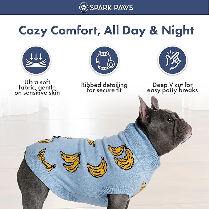 Spark Paws Knit Dog Sweater – Ultra Soft Warm Winter Dog Sweater for Small, Medium & Large Dogs – Stretch Fit Pet Sweater for French Bulldog, Pitbull, Girl & Boy Dogs Jacket, (Banana,4XL)