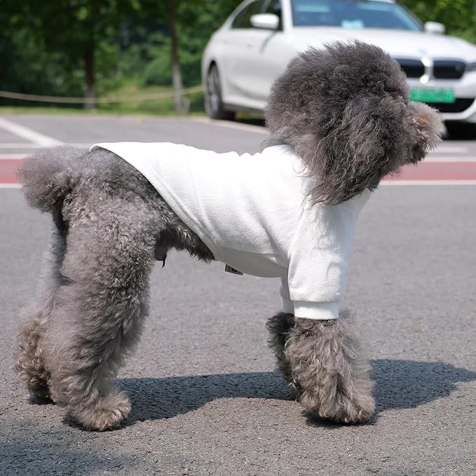 Lovelonglong Ribbed Dog T-Shirt Cotton Knitted Dog Sweaters for All Season Pet T-Shirts for Large Medium Small Dogs Off White M