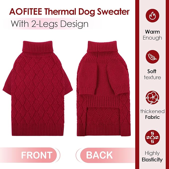 AOFITEE XL Dog Sweater, Dog Sweater Large Size Dogs, Large Dogs Sweaters for Female Male, Turtleneck Thick Warm Knitted Winter Fall Pet Sweatshirt Pullover, Solid Pet Christmas Sweaters (Red, XLarge)