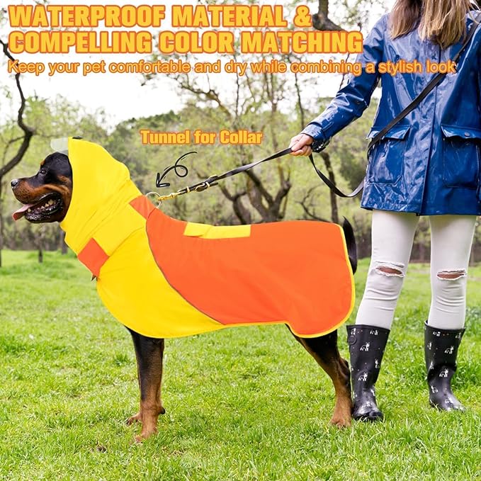 BINGPET Dog Raincoat - Adjustable Rain Jacket with Reflective Stripes, Waterproof Clear Hooded Slicker Poncho, Snowproof Windproof Clothes for Medium Large Dogs (Yellow-Orange, L)