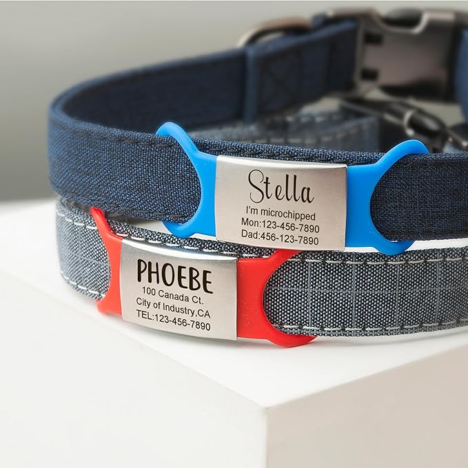 Anavia Slide On Silent Pet ID Tags, S/M/L/XL Personalized Multi-Color Silicone Band Cat Dog Name Tags, Customized Engraved Stainless Steel, Chew-Proof Quiet Dog Collar Tags (Yellow, Small)