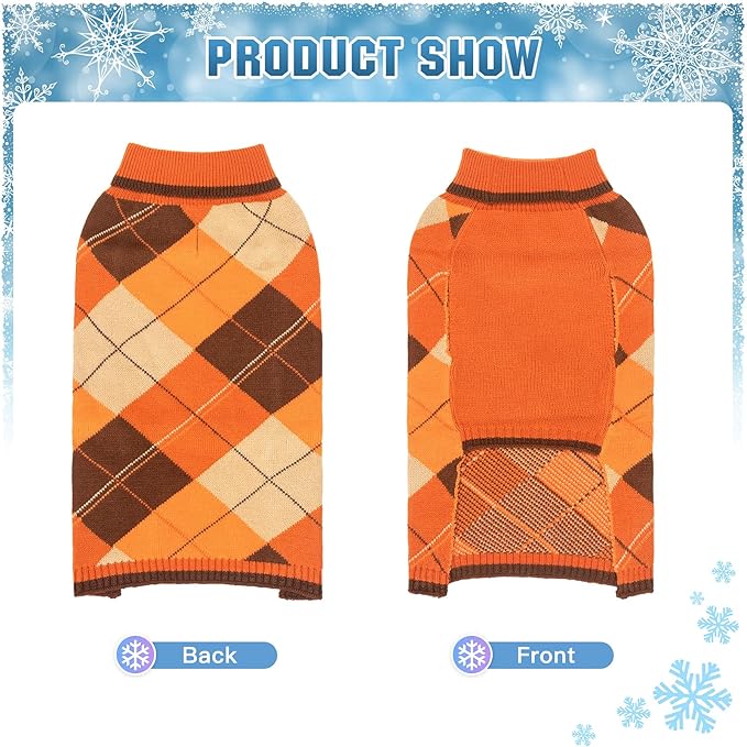 KOOLTAIL Fall Dog Sweater Pet Knitted Clothes - Classic Plaid Pullover Turtleneck Thanksgiving Dog Sweaters with Leash Hole, Thick Cold Weather Pet Outfits for Small Medium Large Dogs Cats Puppy L