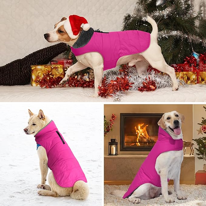 Dog Winter Coat, Waterproof Dog Jacket with Leash Hole, Reflective Adjustable Pet Snow Vest, Warm Fleece Sweater for Small Medium Large Dogs - Pink, 3XL