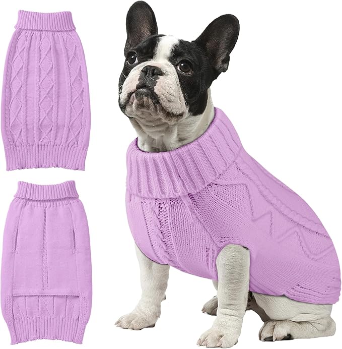Dog Sweaters for Small Medium Large Dogs Girl, Soft Warm Turtleneck Pup Dogs Shirt, Double Knitting Collar for Outdoor Playing, Warm Dog Clothes (S,Purple)
