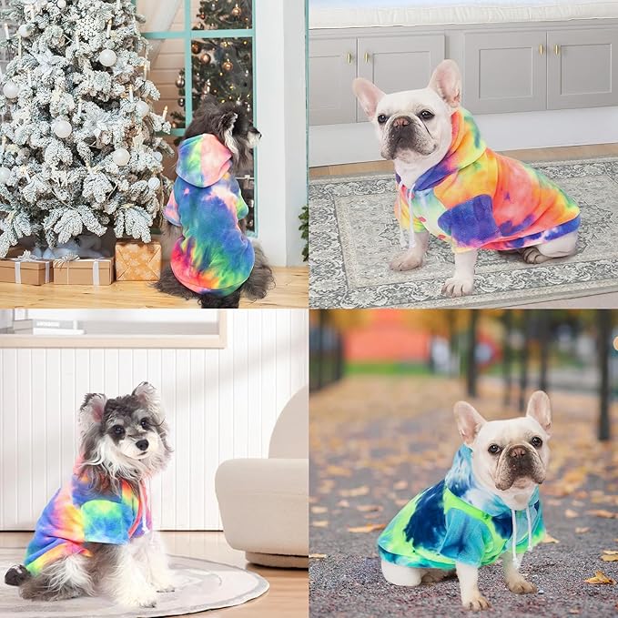Dog Hoodie Tie Dye Dog Sweatshirt Chic Winter Clothes Ultra-Soft Warm Sweaters for Small Medium Dogs Fashion Pet Clothes for Dogs (Multicolor, XL (Back: 16.92",Chest: 21.65", Neck: 18.89"))