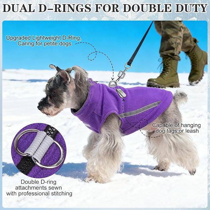 EXPAWLORER Dog Fleece Vest Jacket Sweater for Small Medium Large Dogs, Cold Weather Winter Coat Hoodie with Leash D-Ring and Zipper, Reflective Warm Sleeveless Puppy Clothes for S M L Boys Girls Cats