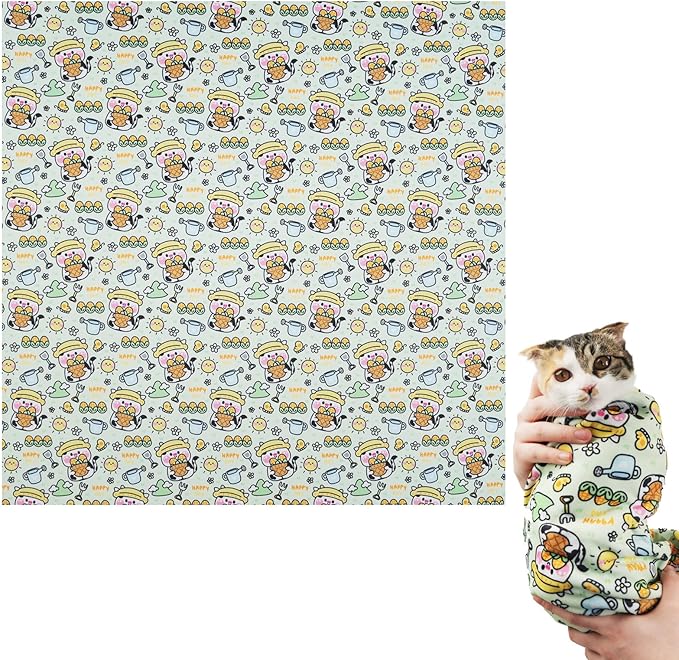 27.6" Large Cat Grooming Wrap – Anti-Escape Cat Wrap for Cutting Nails, Brushing & Medication – Soft, Comfortable, Reusable, Self-Adhering, Holds Cats Up to 15lbs (Cow Corn)