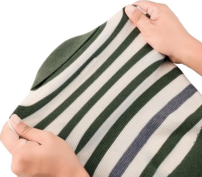 Small Dog Sweater, Knitted Striped Pullover Dog Clothes for Cold Weather, Thick Warm Cozy Stretchy Sweater for Chihuahua, Bulldog, Dachshund, Pug(Green & White Strip, XL)
