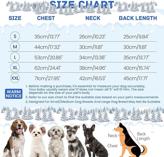 BRKURLEG Blue Dog Winter Coat, Cozy Winter Dog Jackets, Small Dogs Coat with Harness, Onesie Body Warm Puppy Christmas Jacket, Pet Reflective Cold Weather Jackets, Puppy Four-Legged Puffer Coats, S