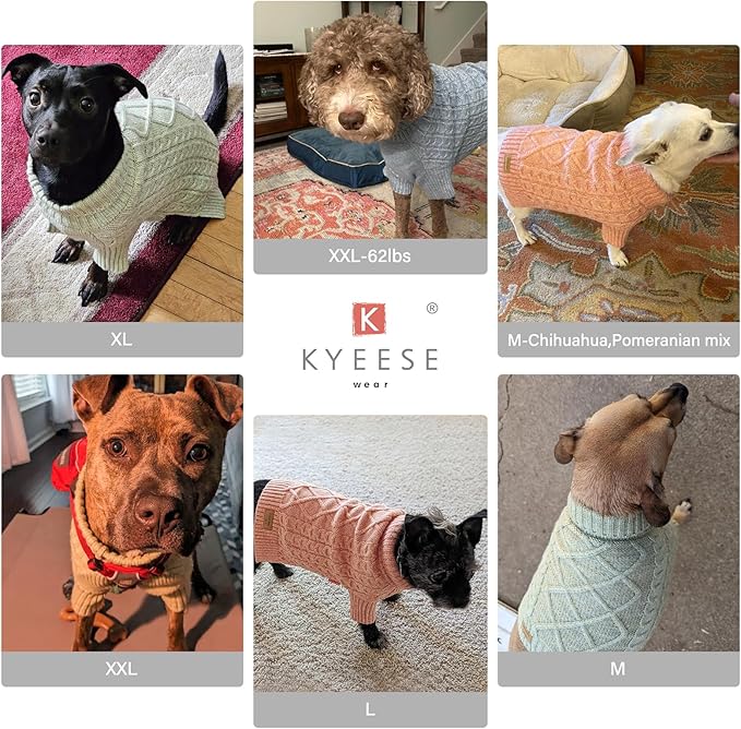 KYEESE Dog Sweater for Small Dog, Turtleneck Pet Coats Classic Cable Knit Warm Dogs Clothes Pet Knitwear Small Dogs Sweater with Long Sleeve for Cold Weather, Green, Medium