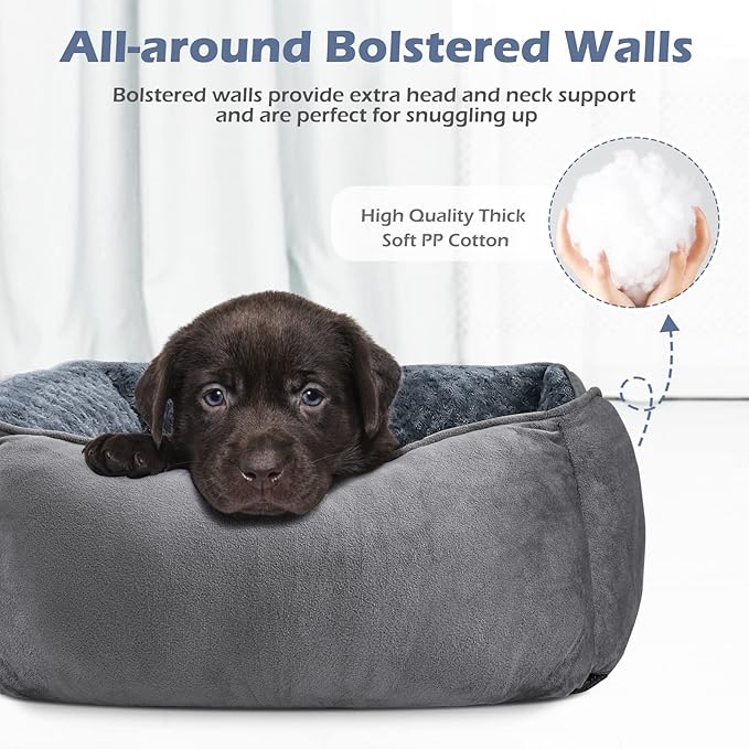 INVENHO Rectangle Washable Orthopedic Dog Bed for Small, Medium and Large Dogs, Soft Calming, Sleeping Puppy Bed Durable Pet Cuddler with Anti-Slip Bottom, S (20"x19"x6")