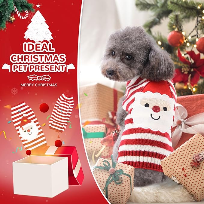 PETCARE Santa Dog Sweater Christmas Funny Cute Red Striped Cat Sweater Vest Pet Holiday Dog Clothes Puppy Sweaters for Small Medium Large Dogs Cats Fall Winter Outfits Xmas Dogs Costume,X-Large
