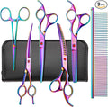 Dog Grooming Scissors,Rainbow Curved Chunkers Shears with Safety Round Tips,Sharp and Durable 6 in 1 Dog Scissors for Grooming
