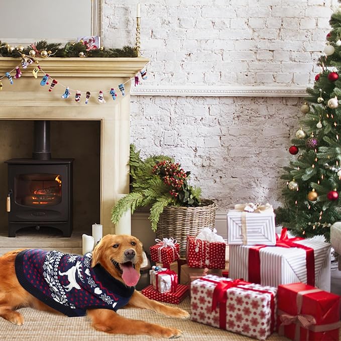 SCENEREAL Dog Sweater for Large Sized Dogs Girl Boy, Turtleneck Pullover Winter Puppy Clothes, Christmas Outfits, Pet Sweatshirt Apparel Knitwear for Golden Retriever, Labrador, Rottweiler, L