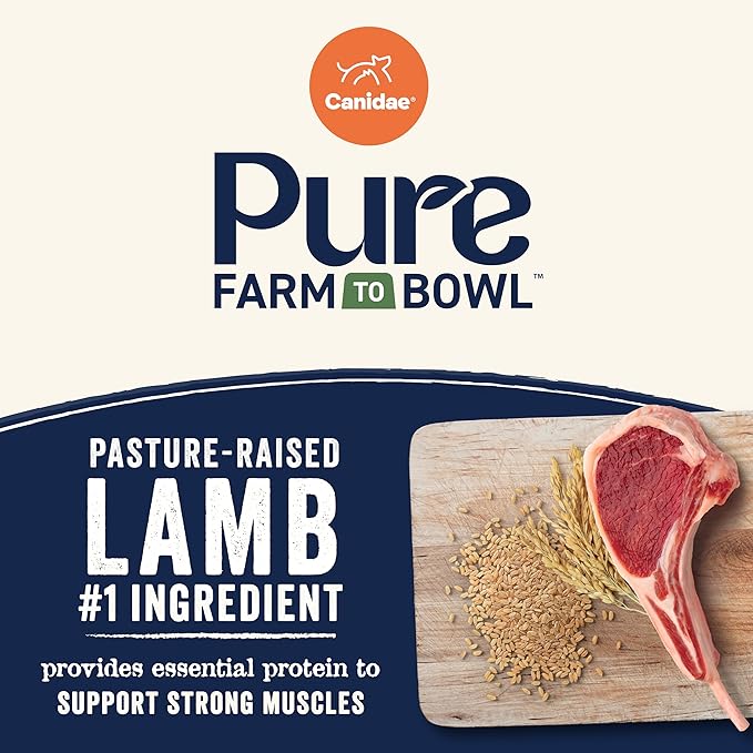 CANIDAE Pure Farm to Bowl Pasture-Raised Lamb & Brown Rice Dog Food, Adult Dog Food, 4lb