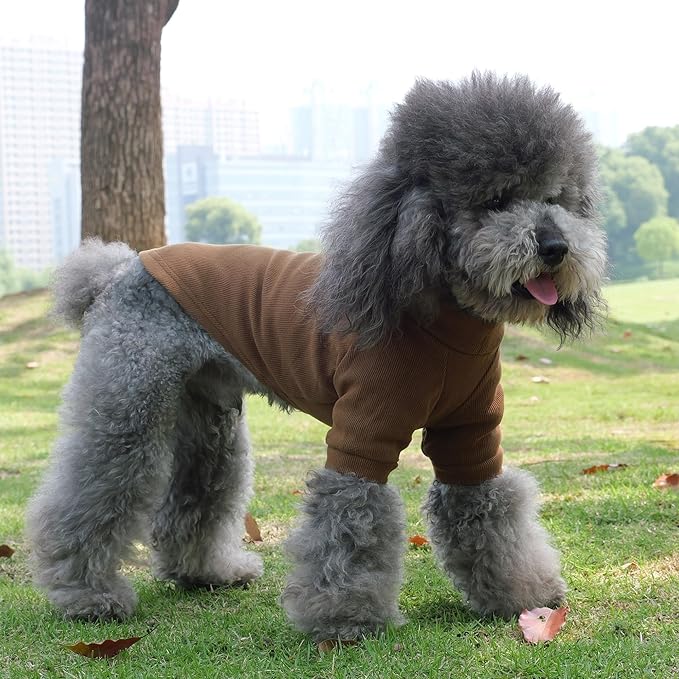 Lovelonglong Ribbed Dog T-Shirt Cotton Knitted Dog Sweaters for All Season Pet T-Shirts for Large Medium Small Dogs Coffee S