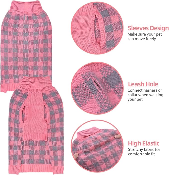 PUPTECK Dog Sweaters for Large Medium Small Dogs - Fall Classic Plaid Style Puppy Holiday Winter Coat Clothes Warm