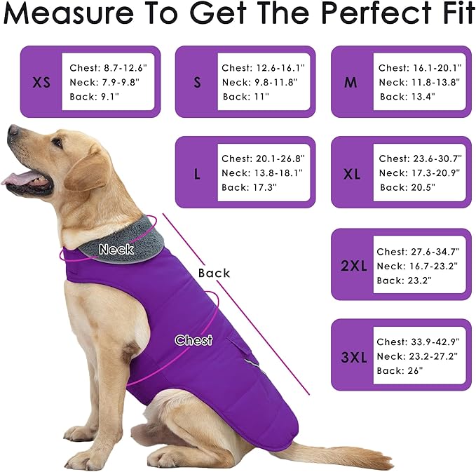 Dog Coat, Waterproof Dog Winter Jacket with Pocket, Reflective Adjustable Pet Snow Vest, Warm Cozy Fleece Sweater for Small Medium Extra Large Dogs - Purple, M