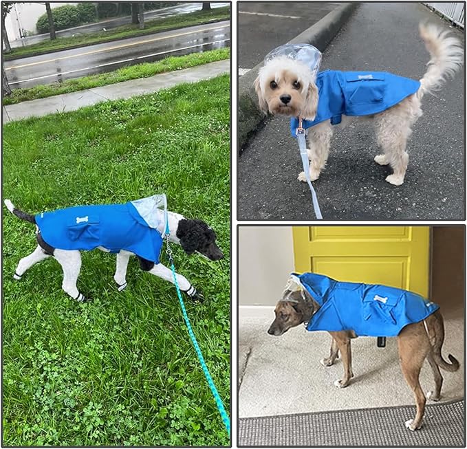 Dog Raincoat Waterproof, Adjustable Reflective Hooded Dog Rain Poncho with Leash Hole for Small Medium Large Dogs (Blue, XX-Large)