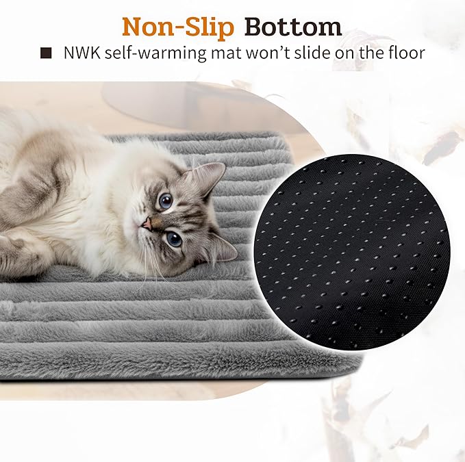 NWK Pack of 4 Fluffy Self Warming Cat Mat, Cat Blanket, Thermal Dog Mat, Washable, Non-Slip Bottom for Sofa & Crate & Kennel & Car Seat (Misty Gray, Large (34'' X 22'' X 0.7''))