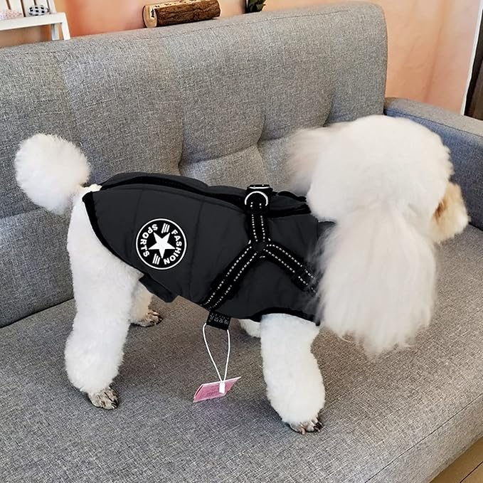 Aiboria Dog Coat for Winter Dogs Jackets Fleece Small Dog Vest Harness Winter Padded Pet Black