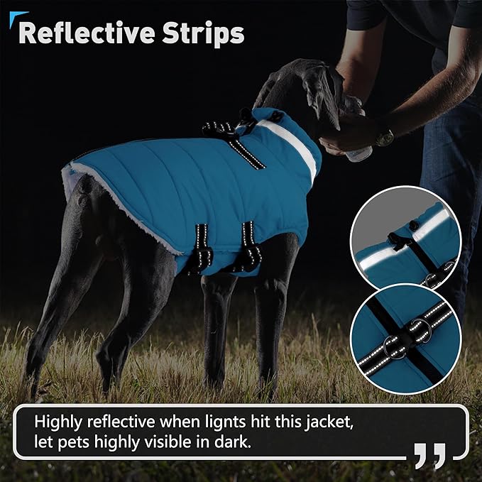 Dogcheer Dog Coat with Harness, Waterproof Dog Jacket Adjustable Pet Winter Coat with Zipper, Christmas Puppy Snow Jacket Fleece Sweater for Small Medium Large Dogs - Sky Blue XL