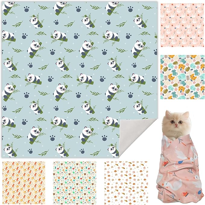 27.6" Cat Grooming Wrap, Cat Wrap for Cutting Nails, Self-Adherent Fabric Wrap for Cats, Cat Burrito Wrap Anti-Scratch, Anti-Escape, Multifunctional Swaddle Wrap Pet Tool (Panda, X Large)